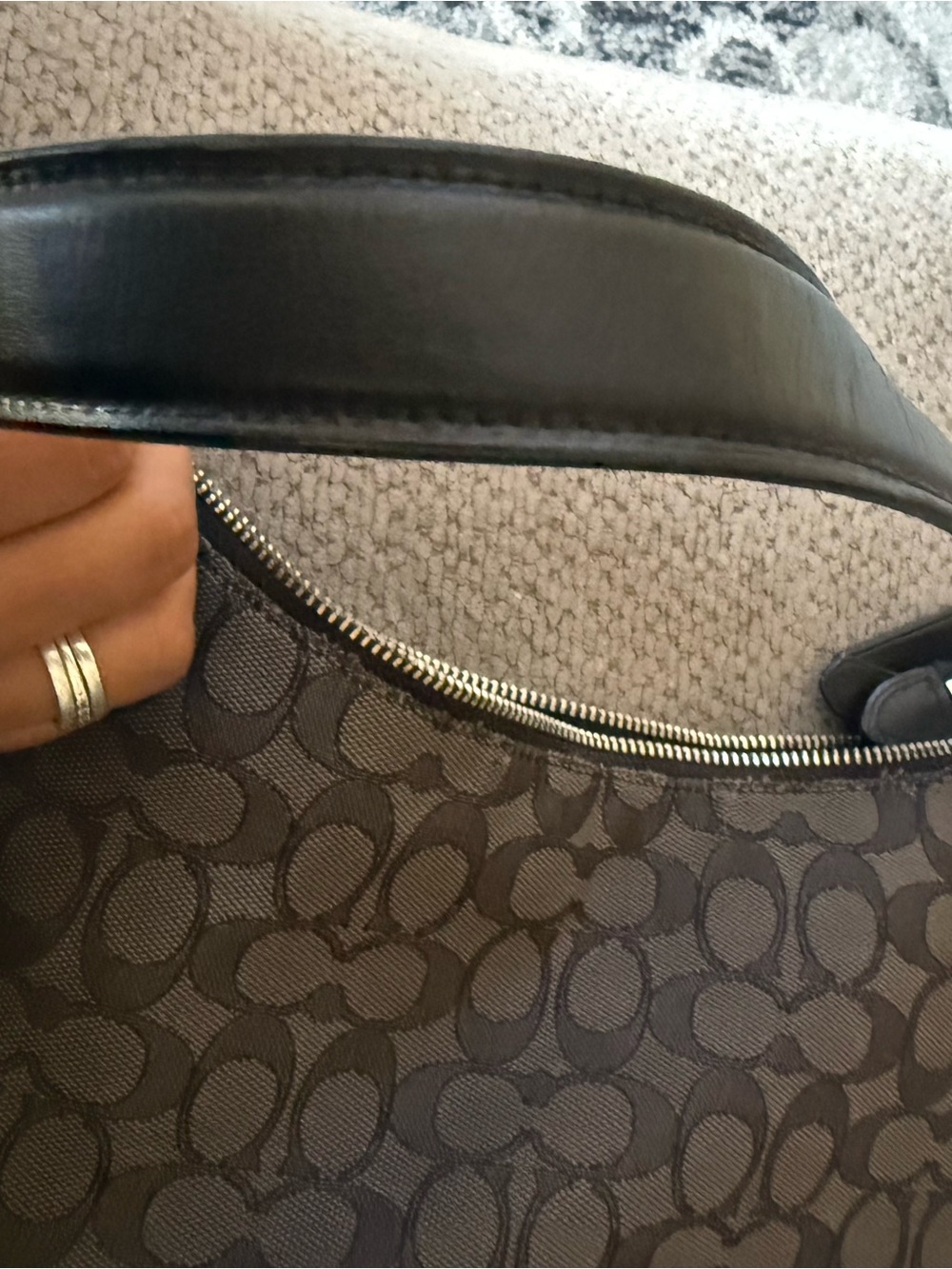 Authentic Coach Signature Canvas Crescent Shoulder Bag in Black - Picture 11 of 12
